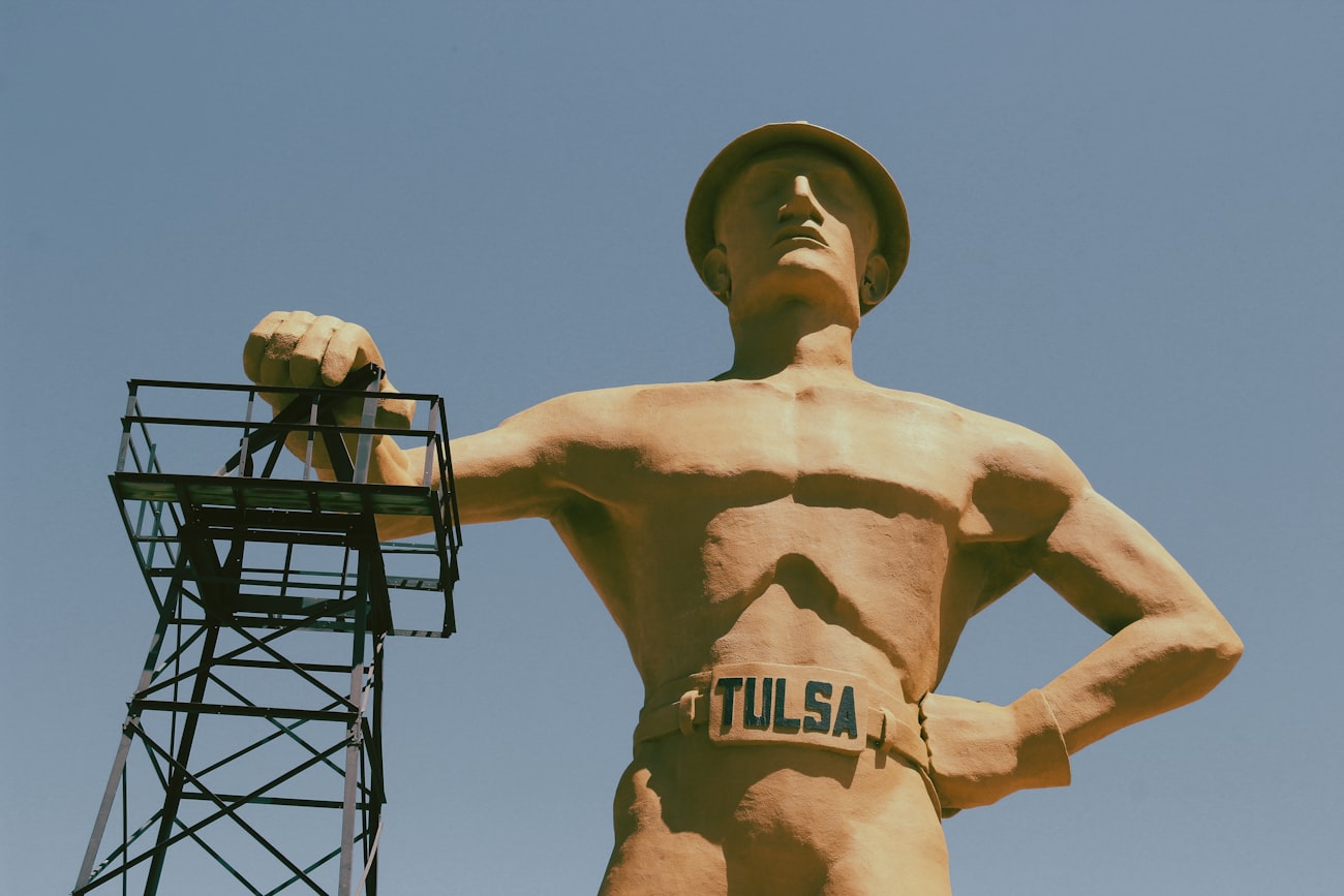 The Golden Driller statue, Tulsa's 75-foot monument to the oil worker