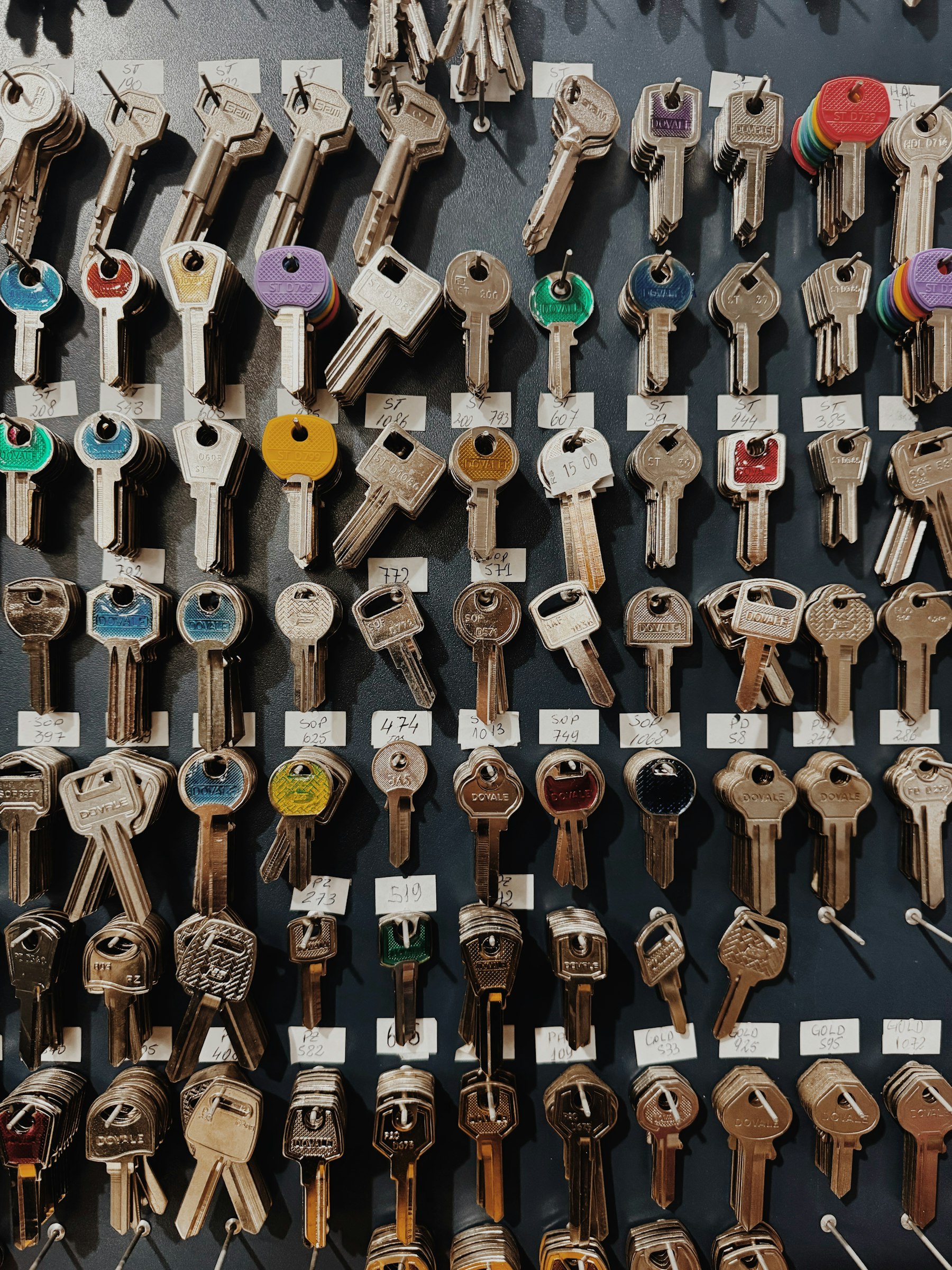 A wall displaying many different types of keys