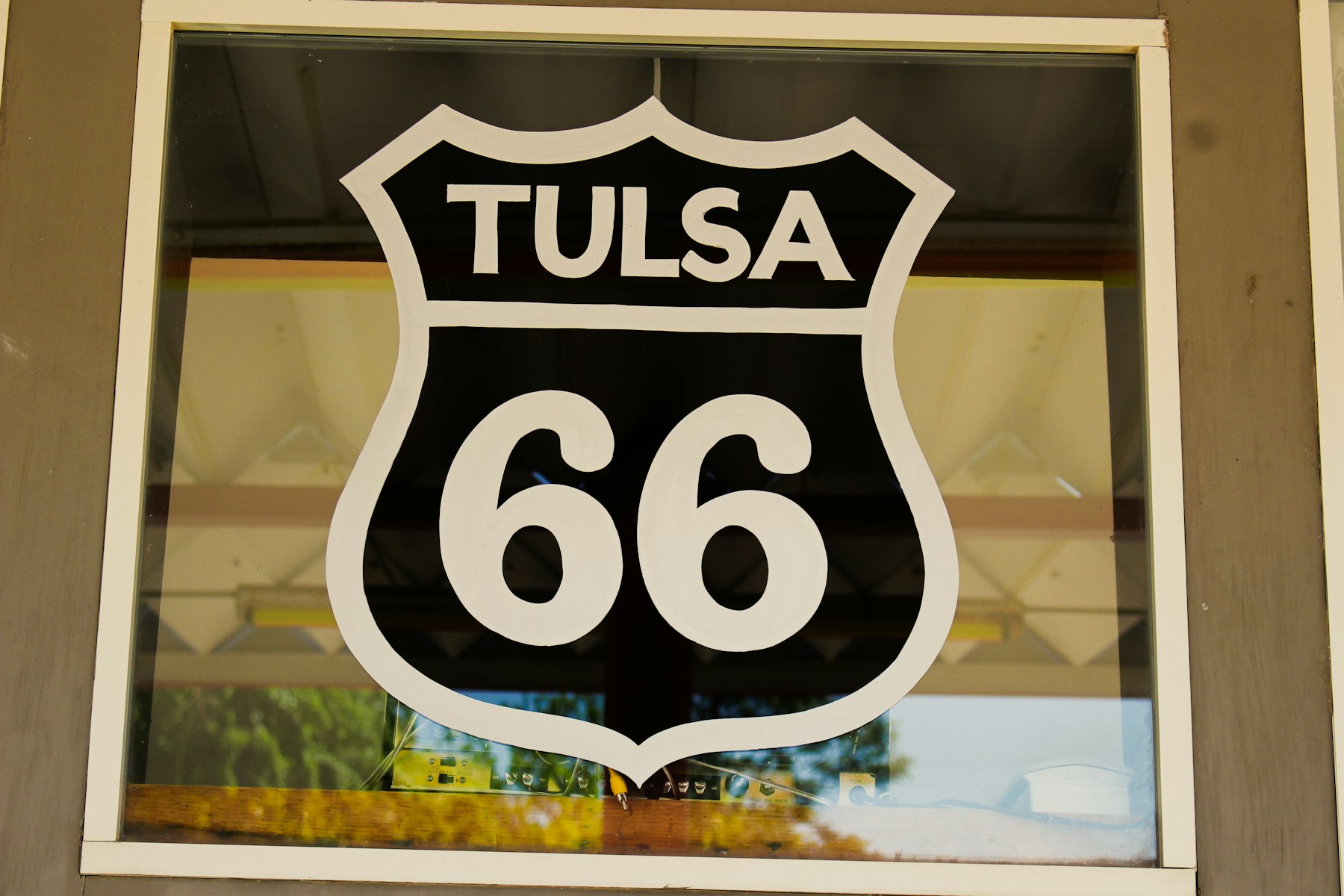 A Route 66 shield sign for Tulsa, Oklahoma